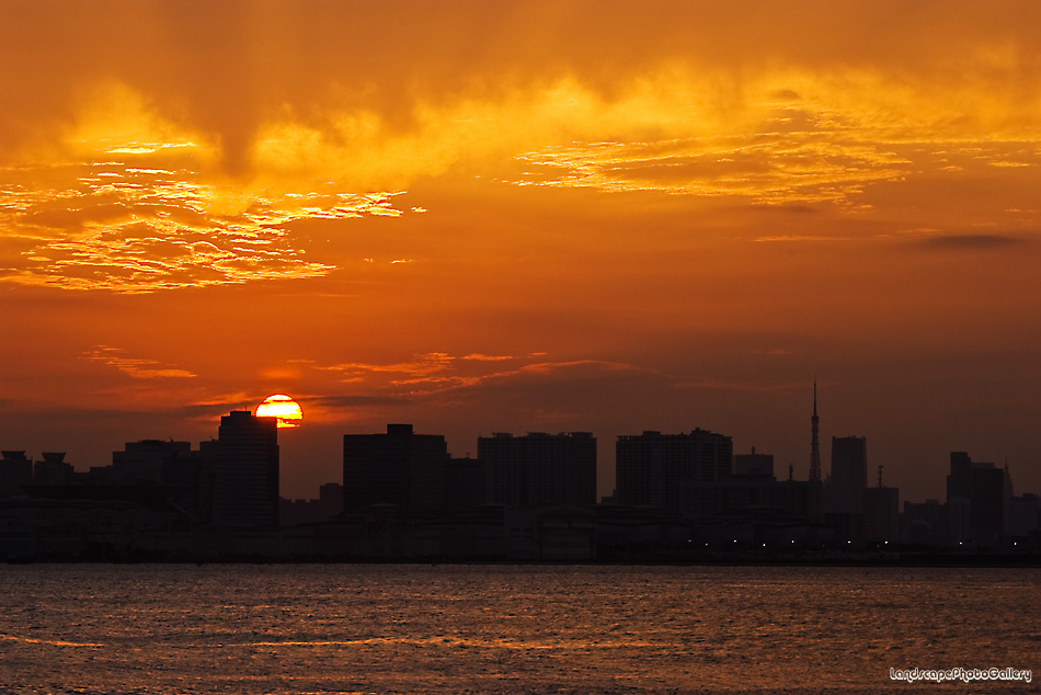 東京港の夕日